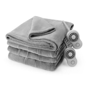 Cobija calefactora de micro felpa, color gris - Marca Sunbeam