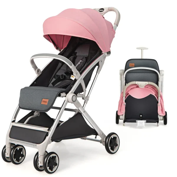 Carriola gris con rosa para bebés ligero y plegable marca INFANS