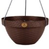 Maceta de plástico diseño rattan colgante de 22.5 cm color chocolate