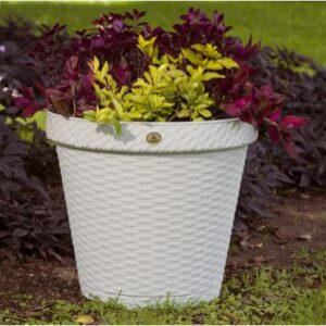 Alternative view of Maceta de plástico diseño rattan redonda de 20 cm color blanca