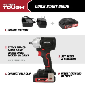 Alternative view of Llave de impacto de 1/2 pulgada, 20 V con batería y cargador -Hyper Tough