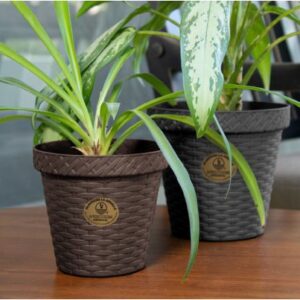 Alternative view of Maceta de plástico diseño Rattan redonda de 15 cm color gris