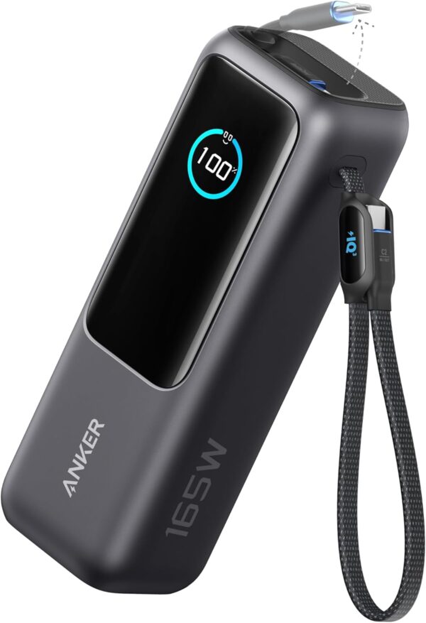 Batería portátil 25 000 mAh, 165 W, USB-C integrado y cable retráctil - Anker