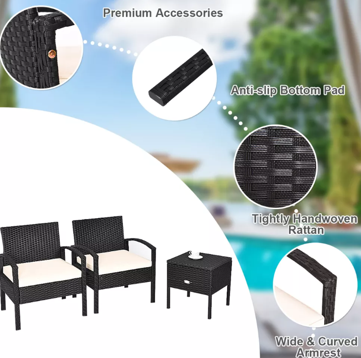 Juego de muebles para patio de 3 piezas de ratán - Imagen 4