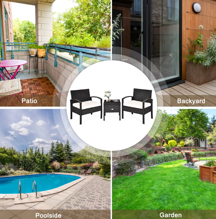 Juego de muebles para patio de 3 piezas de ratán - Imagen 5