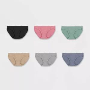 Paquete de 6 calzones para dama tipo hipster de algodón talla 7 marca Hanes