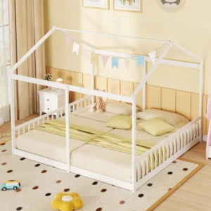 Base de cama doble para niños pequeños con barandilla marca Giantex