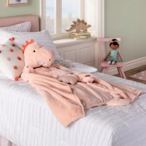 Alternative view of Manta con capucha de dinosaurio rosa para niños - Marca Pillowfort