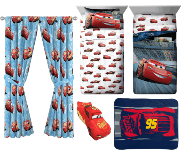 Juego de almohada, colcha, cobija y cortinas del Rayo McQueen