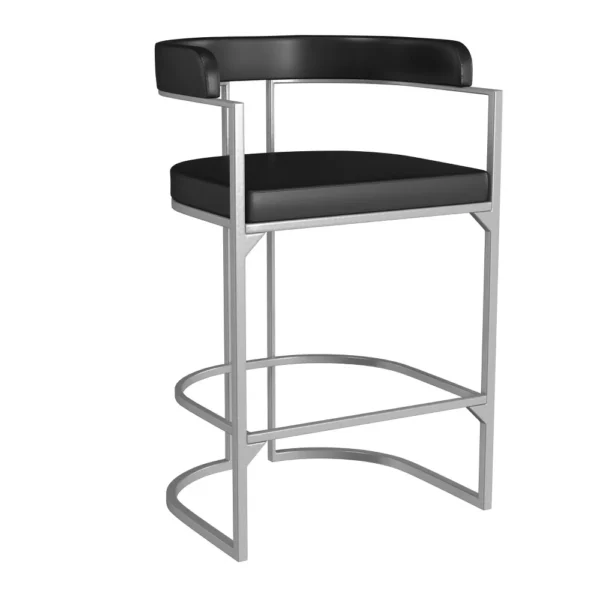 Taburete media luna de metal con respaldo tapizado, color plateado y negro de 26" -Hillsdale