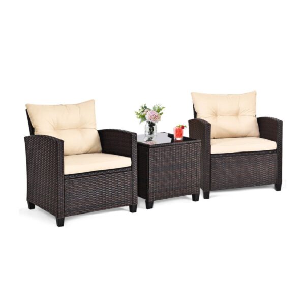Juego de muebles de ratan para patio de 3 piezas Costway
