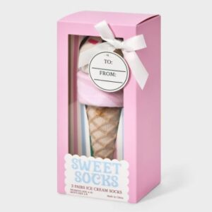 Paquete de 3 pares de calcetas en forma de cono de helado, talla 4-10