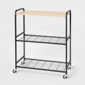 Carrito de almacenamiento con ruedas de metal y madera natural - Brightroom