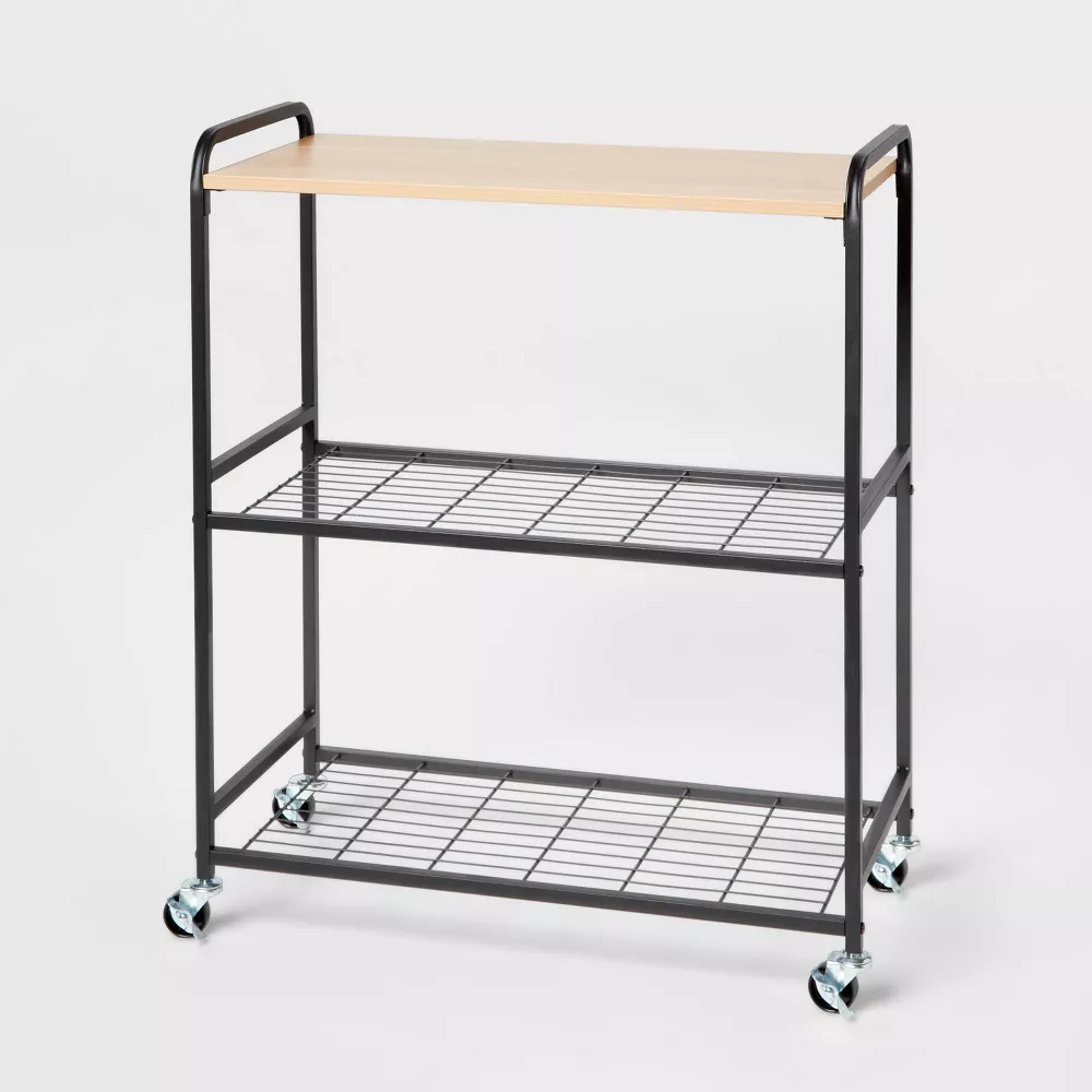 Carrito de almacenamiento con ruedas de metal y madera natural - Brightroom