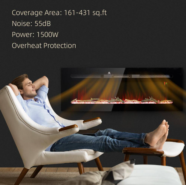 Chimenea eléctrica de 50 pulgadas para pared - HOMCOM - Imagen 4