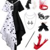 Conjunto de Disfraz de ¨Cruella de Vil¨ dálmata (9 piezas) para mujer talla L