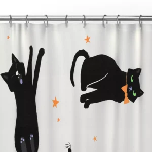 Alternative view of Cortina para baño con diseño de gatos negros que brillan en la oscuridad - Hyde and EEK