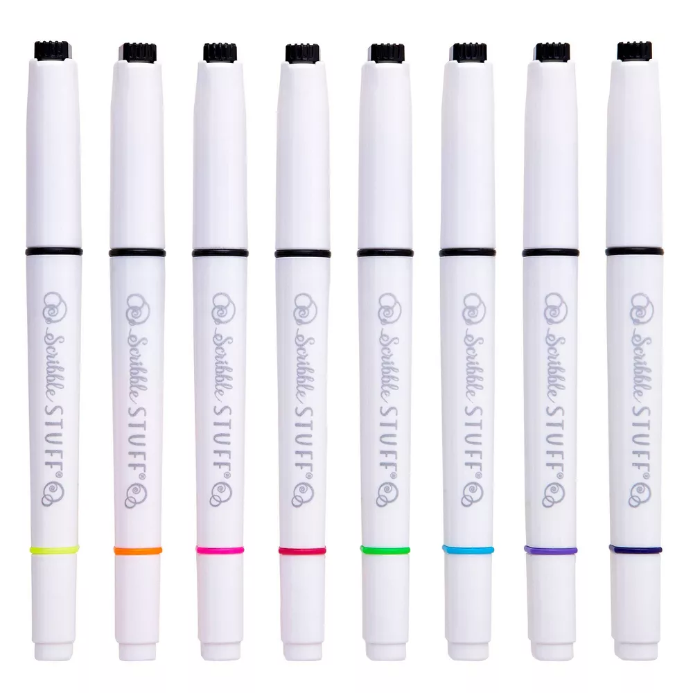 Paquete de 8 marcadores/bolígrafos de punta fina de doble punta -Scribble Stuff - Imagen 2