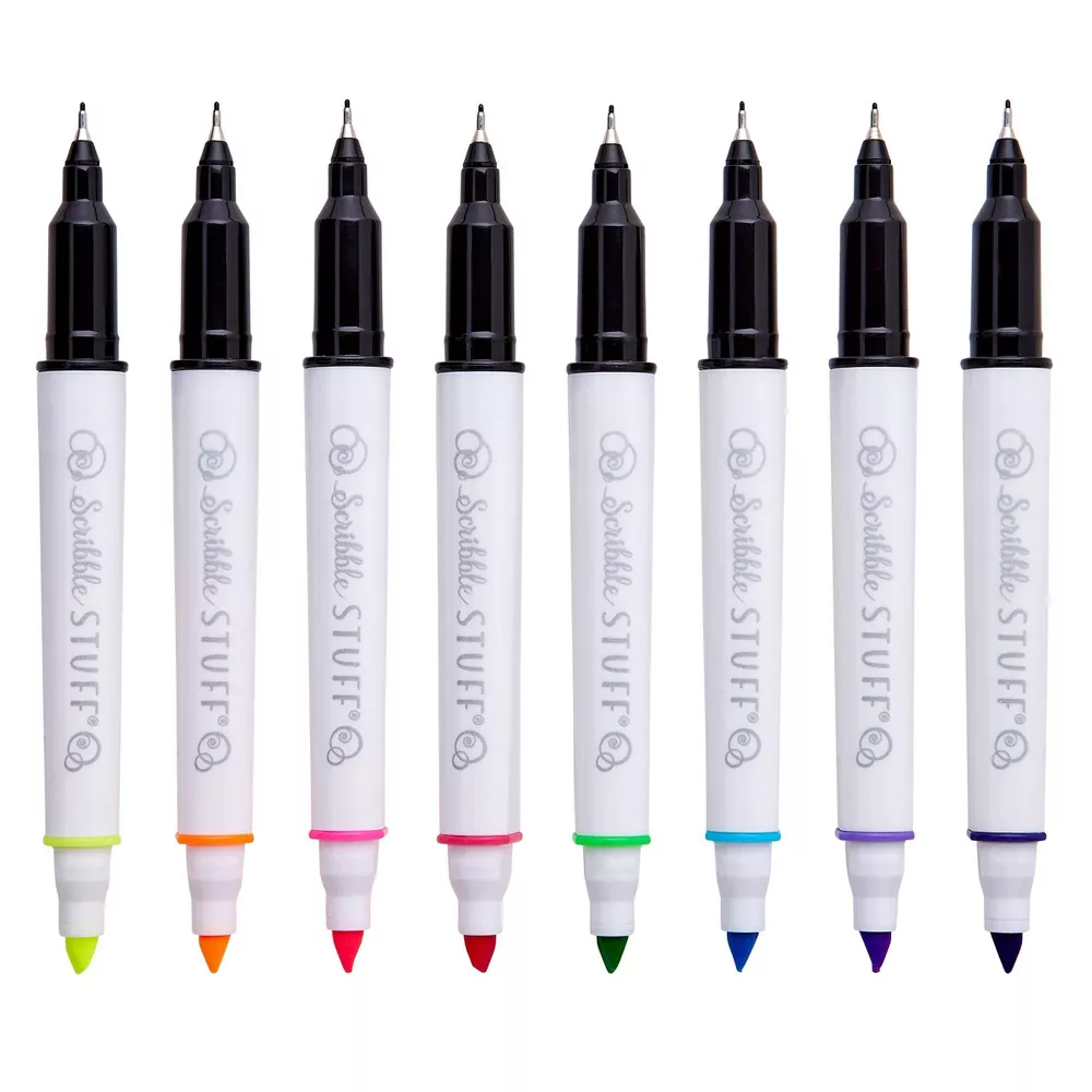 Paquete de 8 marcadores/bolígrafos de punta fina de doble punta -Scribble Stuff - Imagen 3