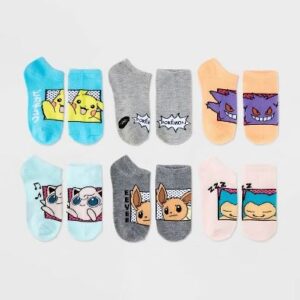 Paquete de 6 pares de calcetines para mujer de Pokemon, talla 3-10 - Marca Pokemon