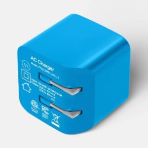 Cubo para cargador con doble entrada: USB y Tipo C, Color Azul - Marca Heyday