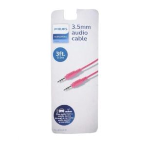 Cable auxiliar de 3 ft con entradas 3,5 mm para audio, color rosa- Marca Philips
