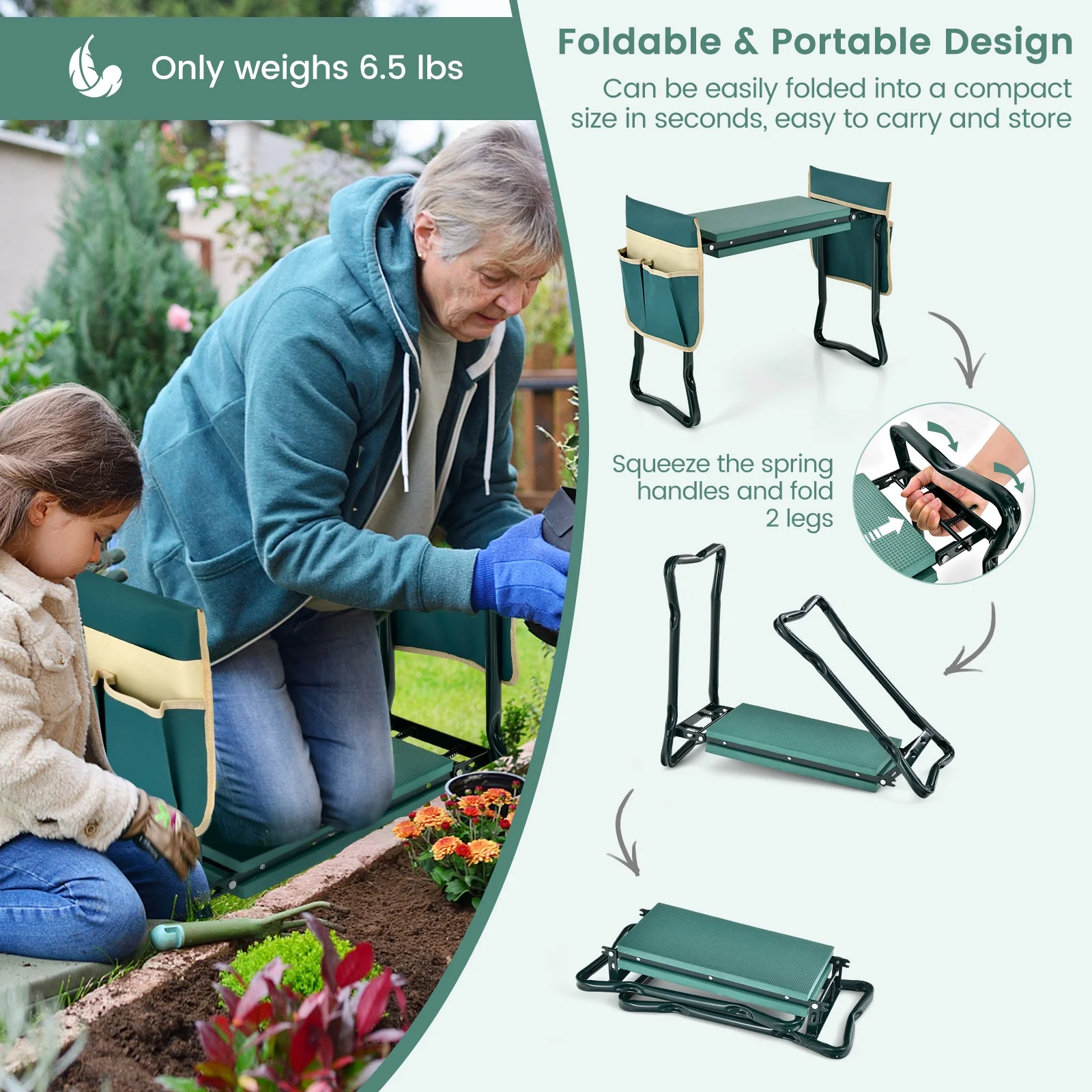 Taburete de jardinería plegable -Costway - Imagen 2