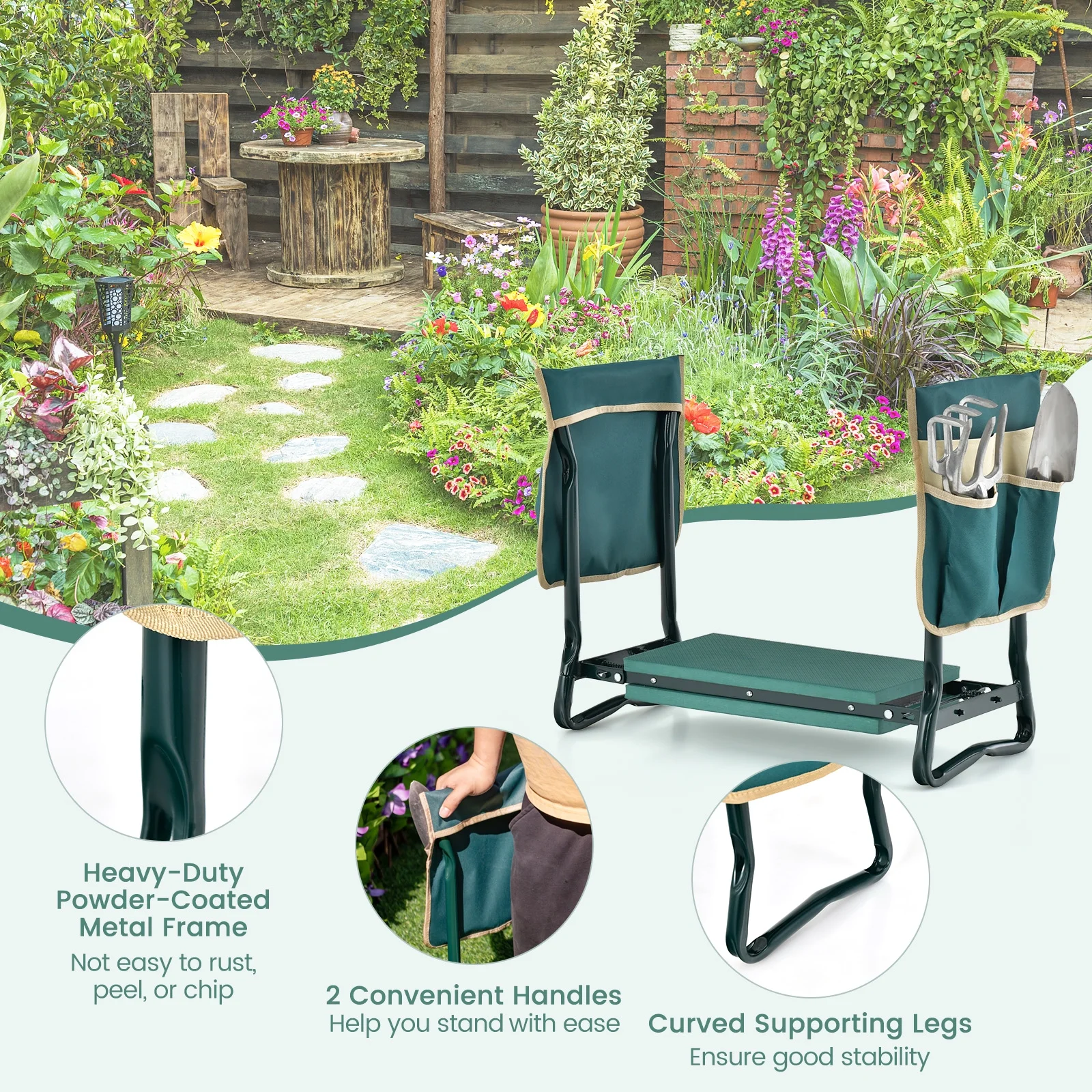 Taburete de jardinería plegable -Costway - Imagen 3