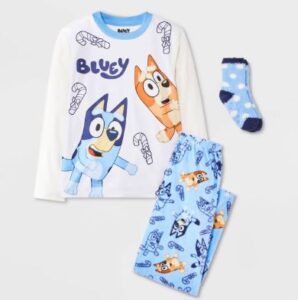 Conjunto de pijama de 3 piezas para niño: camisa, pans y calcetas de bluey, talla 8-10 - Marca Bluey