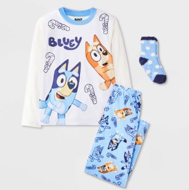 Conjunto de pijama de 3 piezas para niño: camisa, pans y calcetas de bluey, talla 12-14 - Marca Bluey