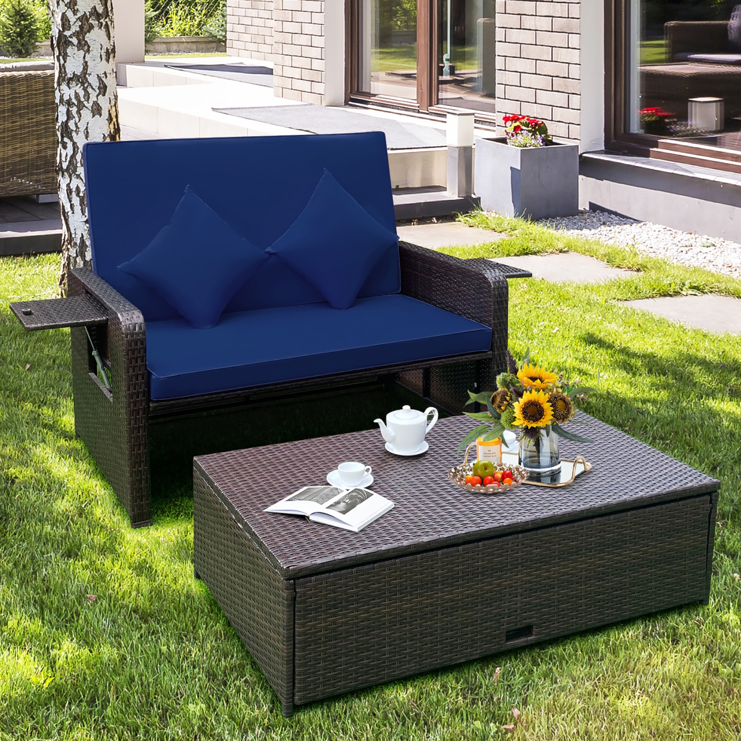 Sofá cama de ratán para patio marca Costway - Imagen 7