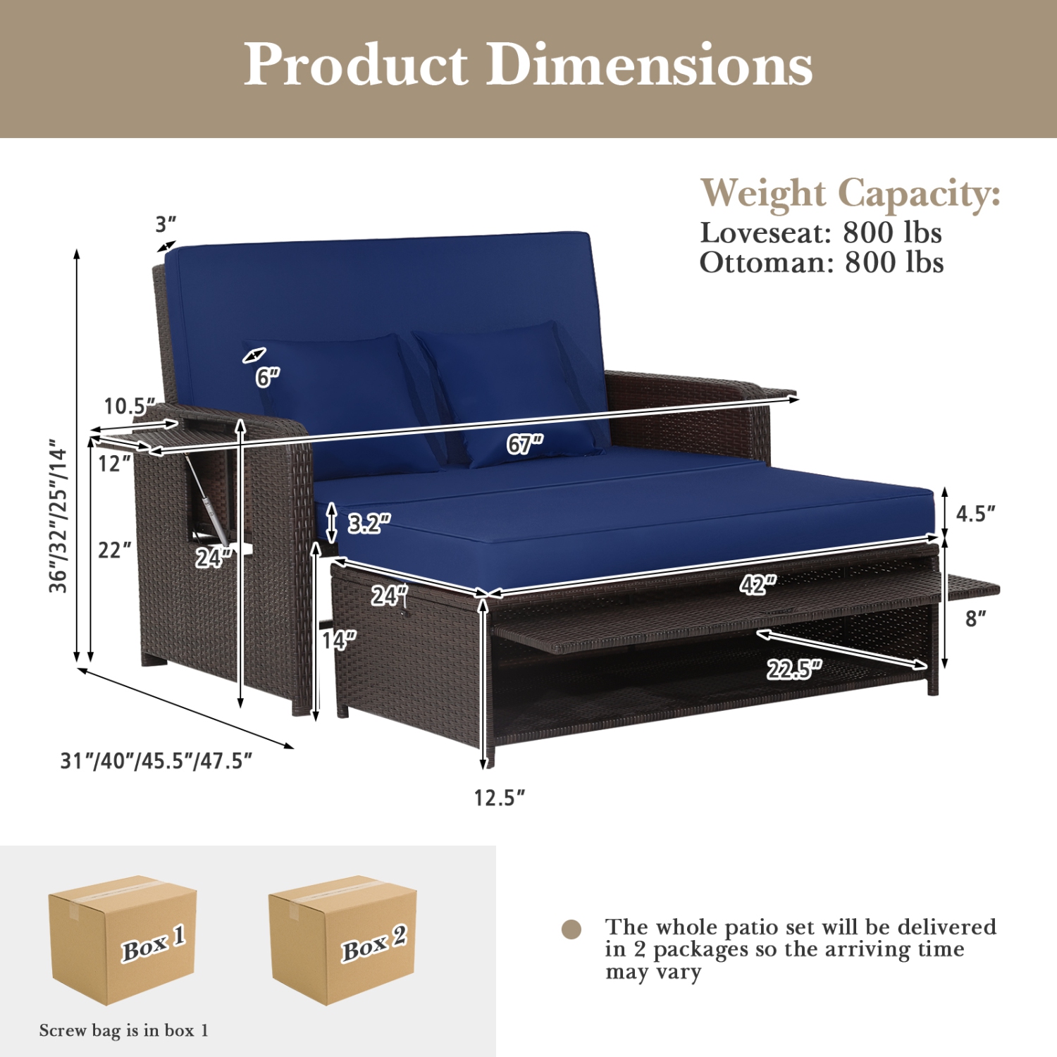 Sofá cama de ratán para patio marca Costway - Imagen 6