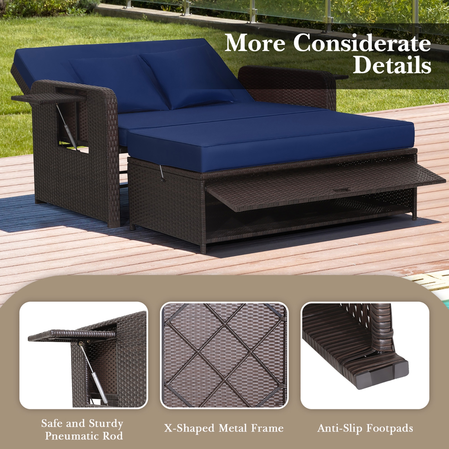 Sofá cama de ratán para patio marca Costway - Imagen 5
