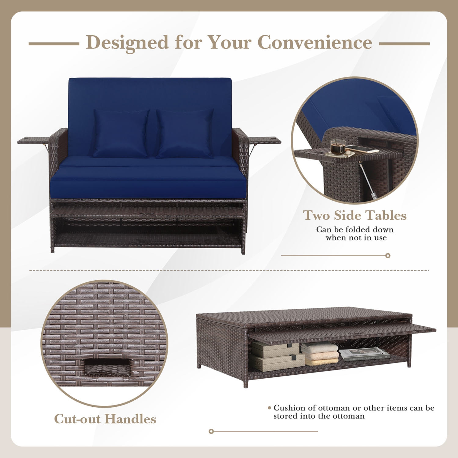 Sofá cama de ratán para patio marca Costway - Imagen 3