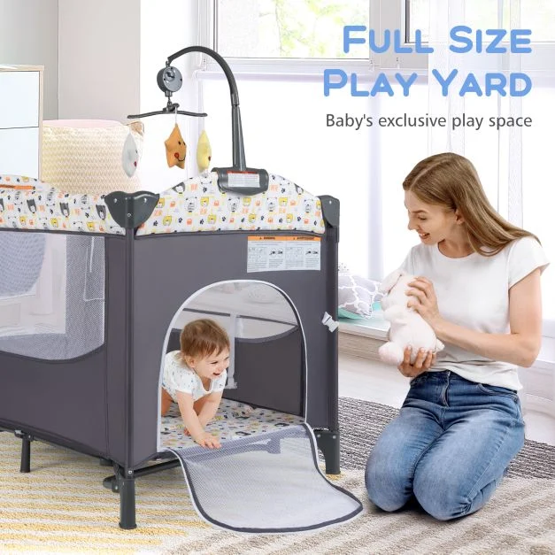 Corralito gris 6 en 1 con cambiador para bebé marca Costway - Imagen 2