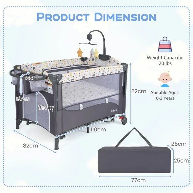 Corralito gris 6 en 1 con cambiador para bebé marca Costway - Imagen 3