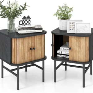 Par de mini burós de madera, con puertas corredizas y patas de metal -Giantex