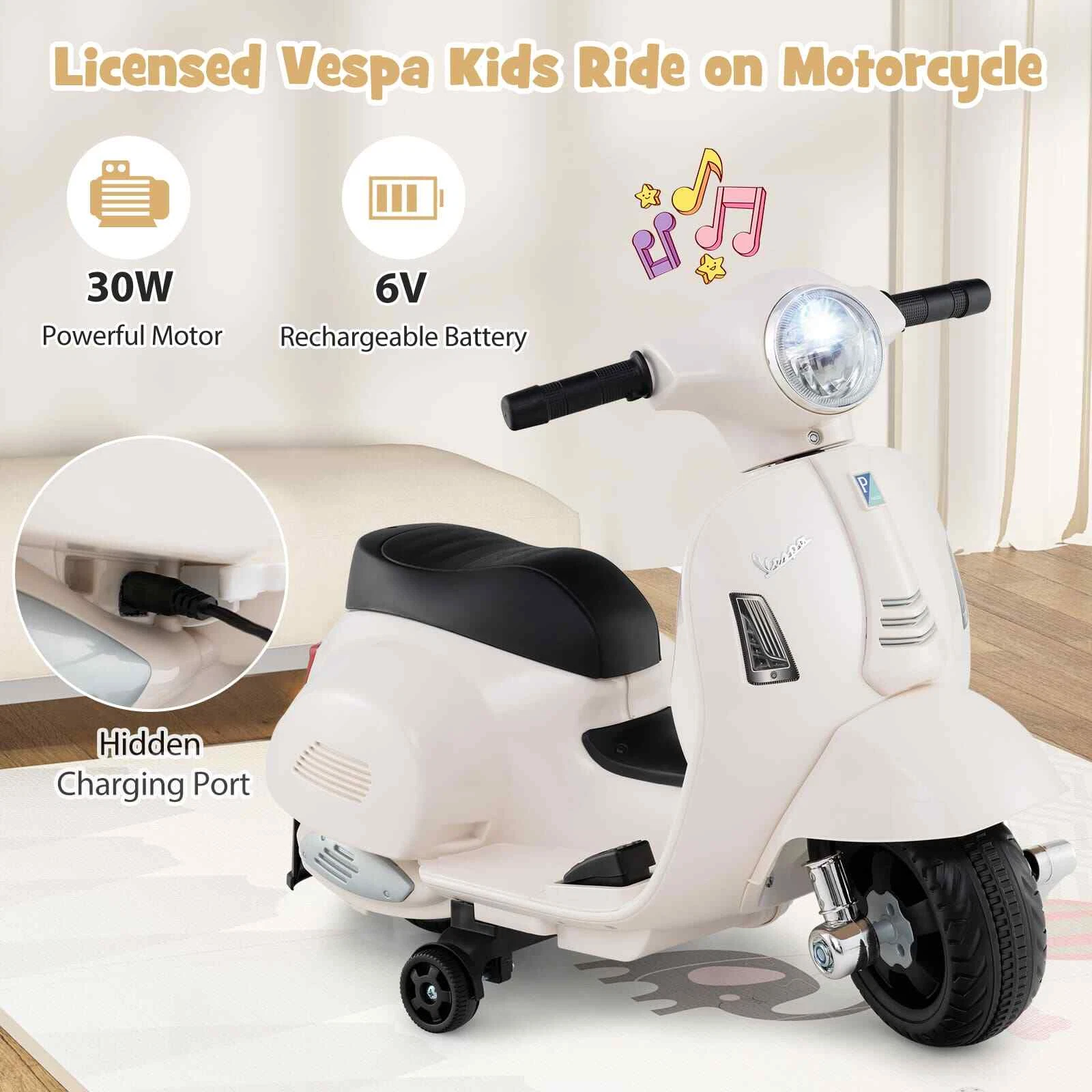 Motocicleta Vespa de 6 V para niños color blanco - Imagen 5