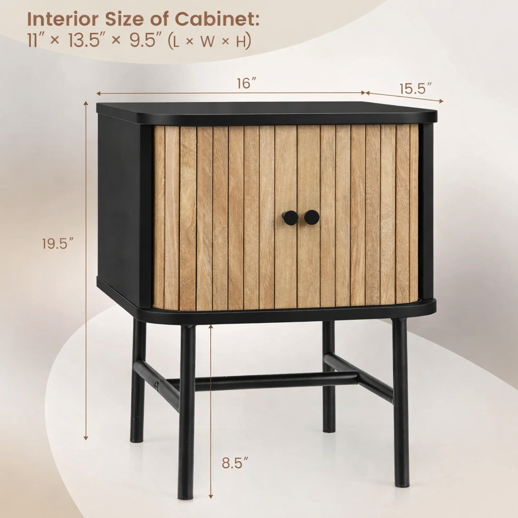 Par de mini burós de madera, con puertas corredizas y patas de metal -Giantex - Imagen 3