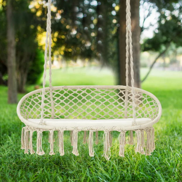 Hamaca / Columpio para 2 personas con cojín de macramé - Imagen 2