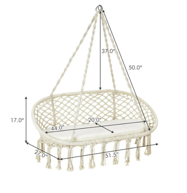 Hamaca / Columpio para 2 personas con cojín de macramé - Imagen 4