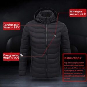 Alternative view of Chamarra negra con calefacción y capucha para adulto, talla XL - Marca LOGAR