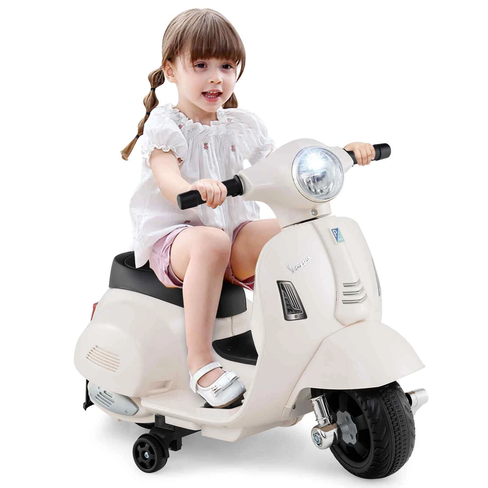 Motocicleta Vespa de 6 V para niños color blanco