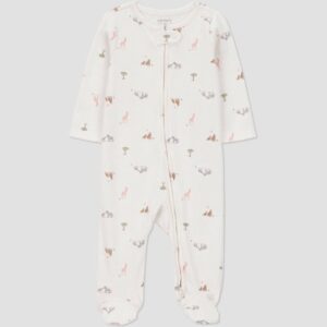 Mameluco talla 3 meses con estampado de animales de safari, color crema -Carter's