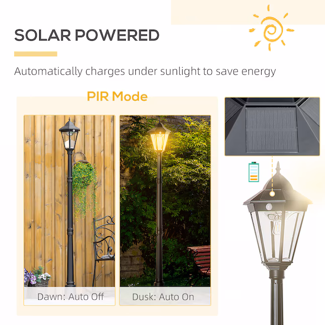 Farol solar para exterior de 195 cm con sensor automático -Outsunny - Imagen 7