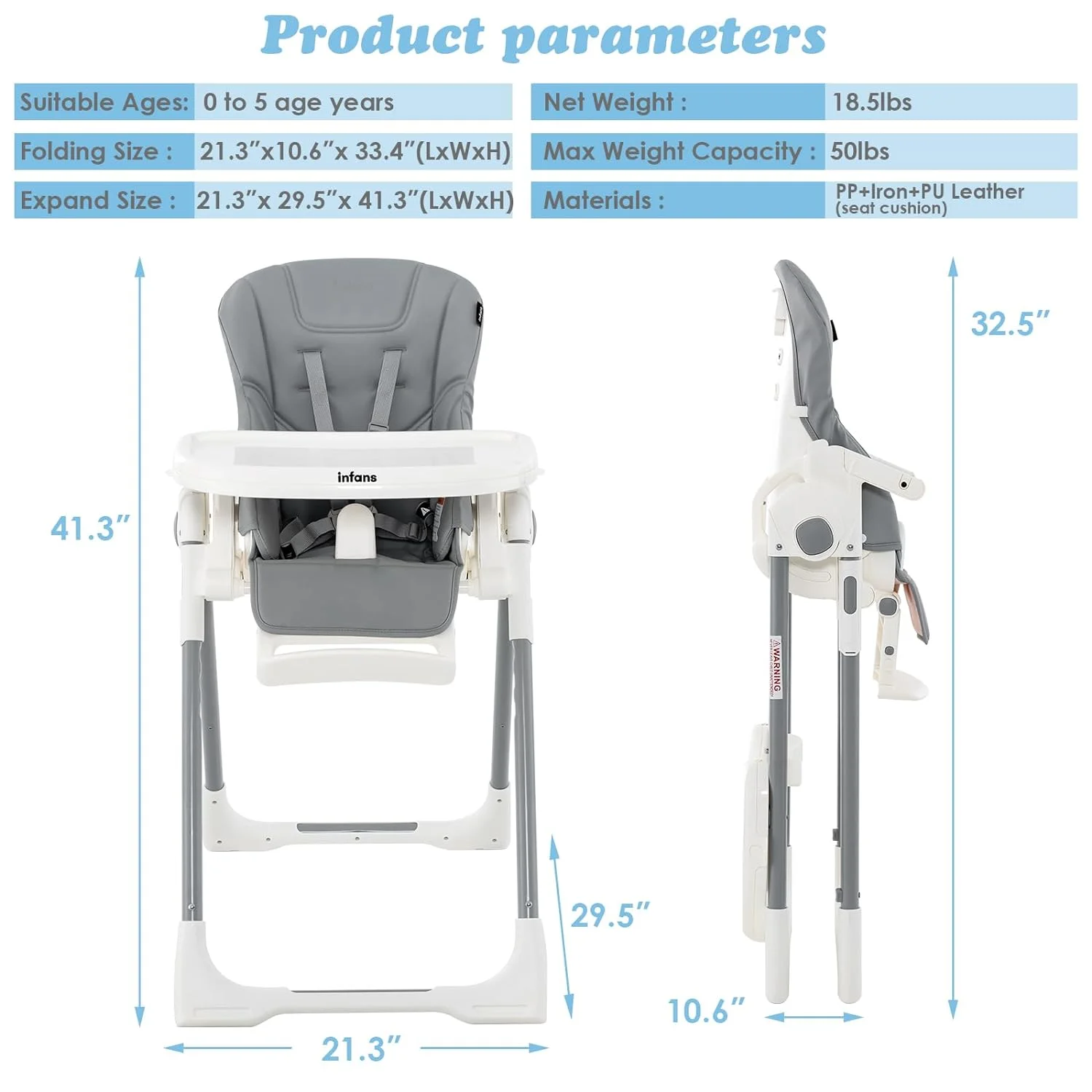 Silla para comer plegable para bebé ajustable - INFANS - Imagen 2