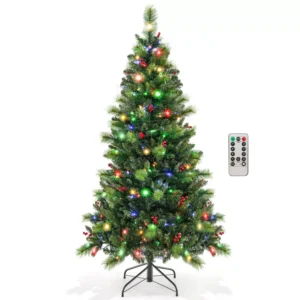 Árbol de navidad artificial de 1,8 m con 9 modos de iluminación, 300 luces LED y temporizador -Costway