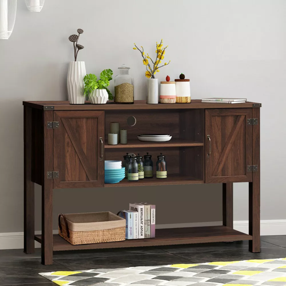 Mueble para TV con armario de almacenamiento y estante inferior -Costway - Imagen 5