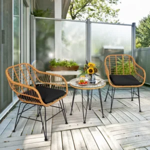 Conjunto de muebles de ratán de 3 piezas para patio, sillas acolchadas y mesa -Costway