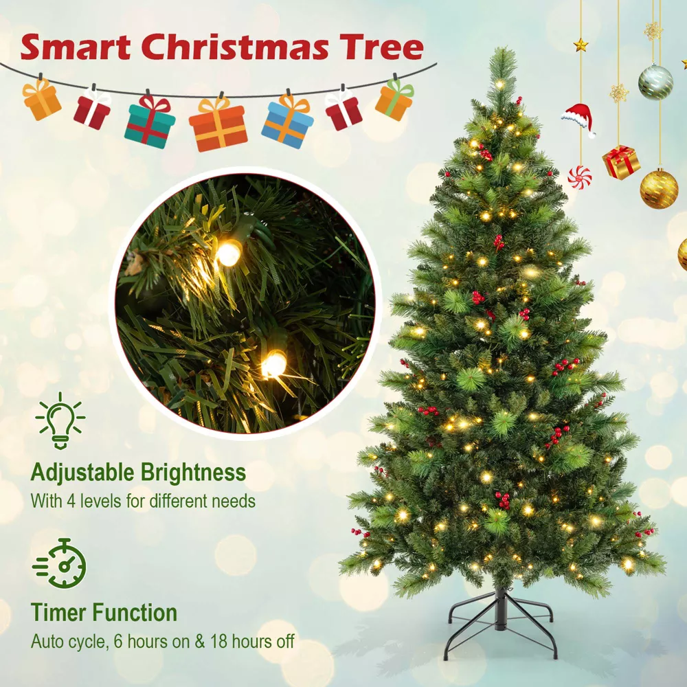 Árbol de navidad artificial de 1,8 m con 9 modos de iluminación, 300 luces LED y temporizador -Costway - Imagen 3